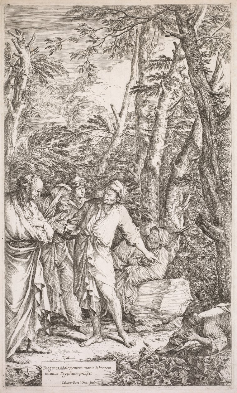 Diogenes og hans kopp, 1662. av Salvator Rosa