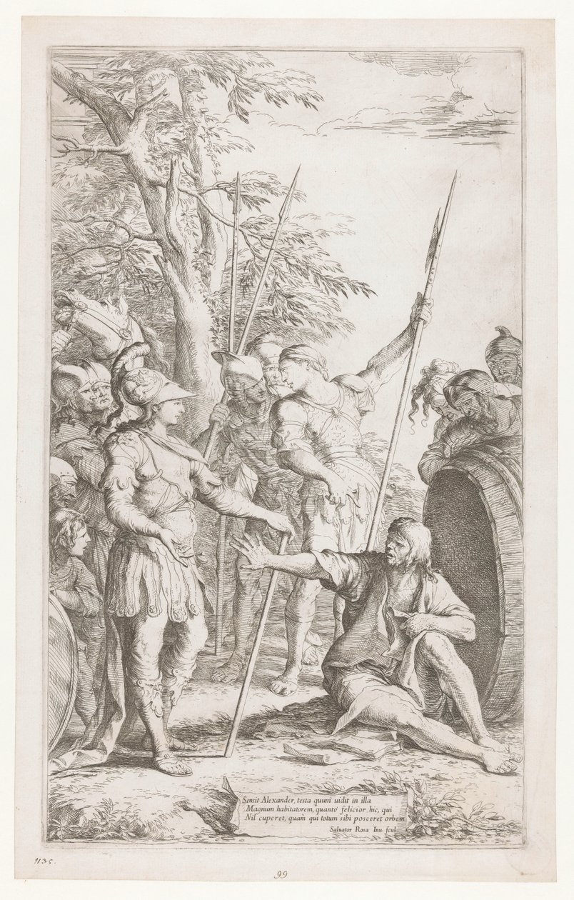 Diogenes ber Alexander om ikke å stå i lyset hans av Salvator Rosa