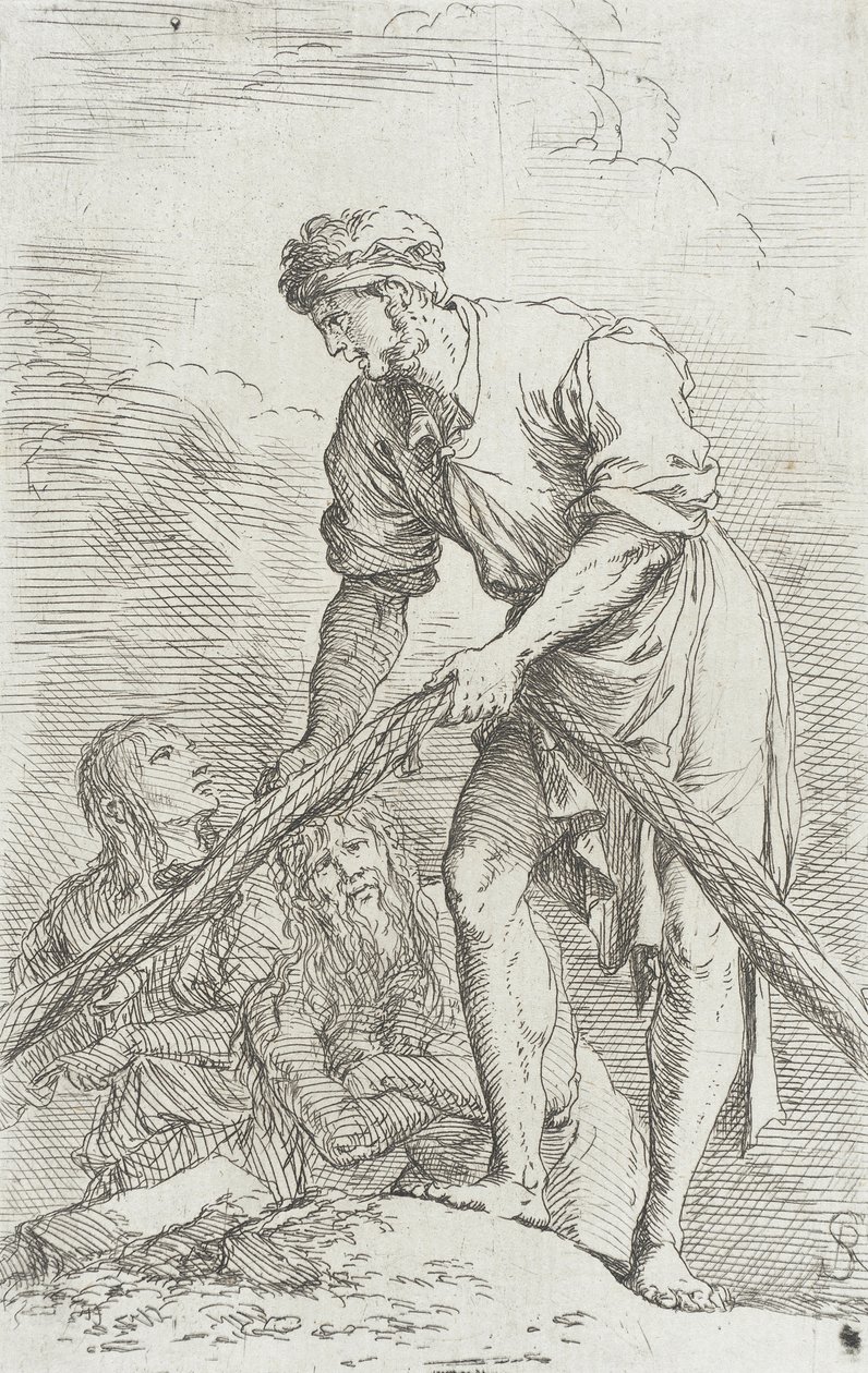 Figurin: En mann som drar inn et nett av Salvator Rosa