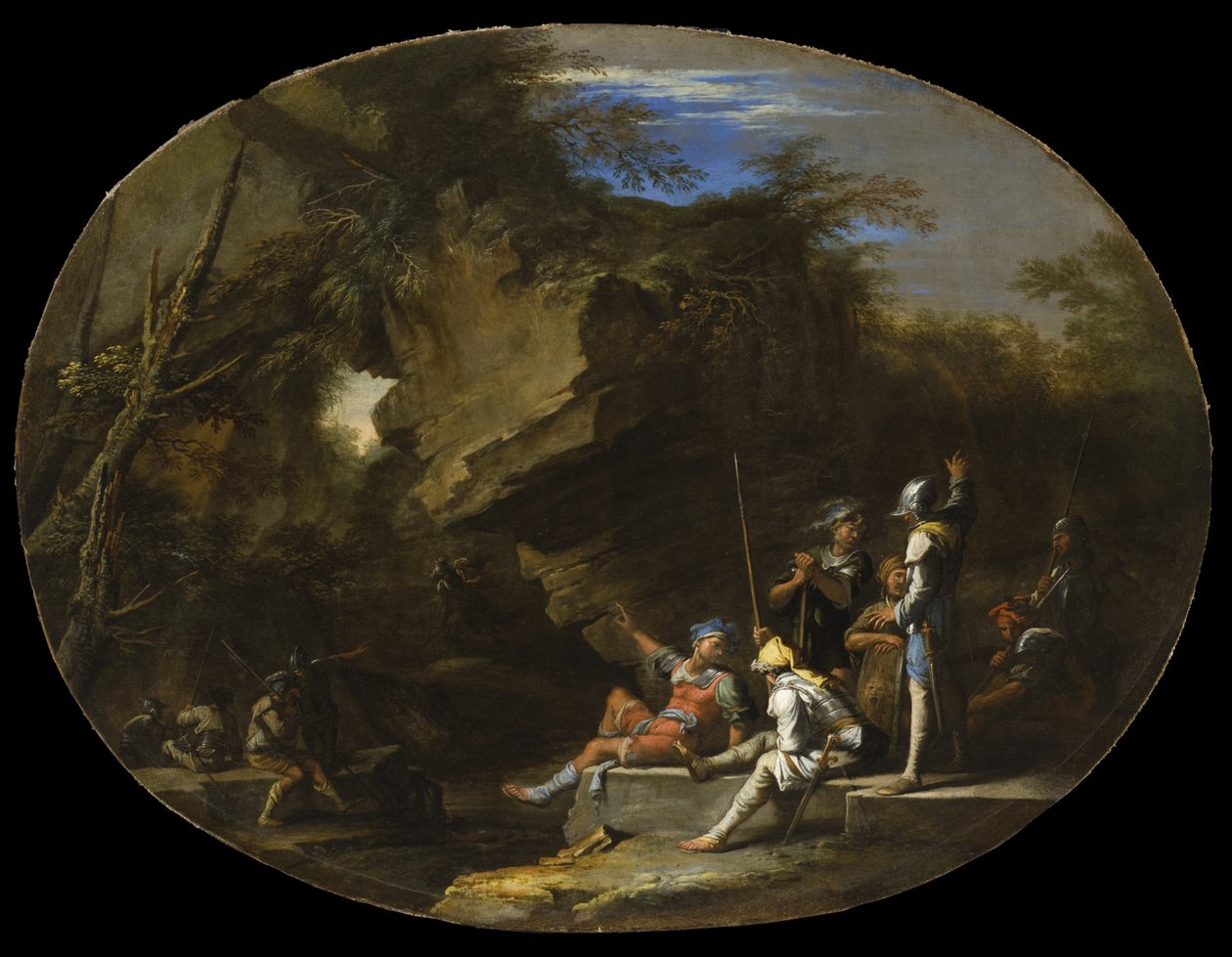 Landskap med væpnede menn av Salvator Rosa
