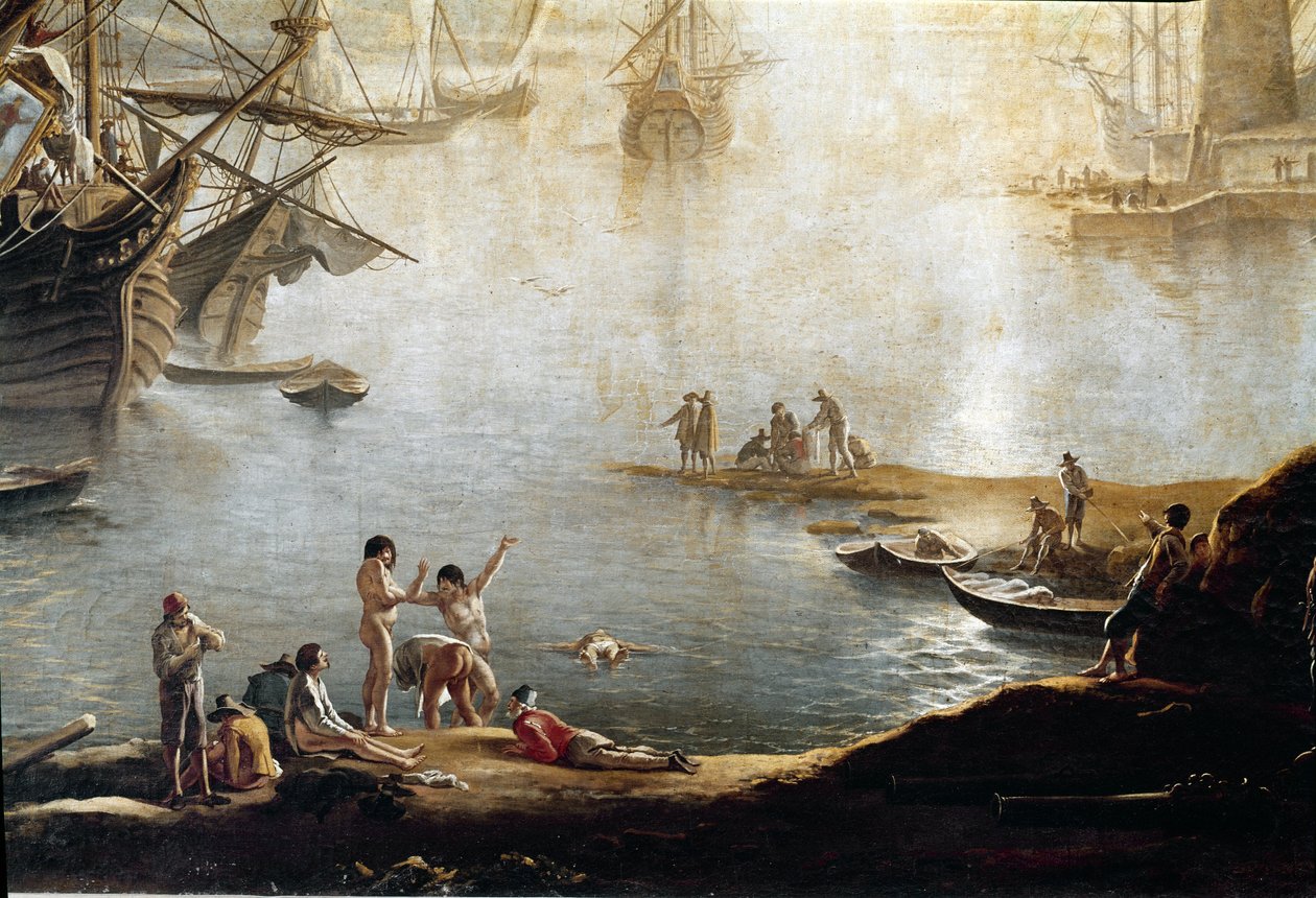 Havnens marina, detalj (olje på lerret av Salvator Rosa