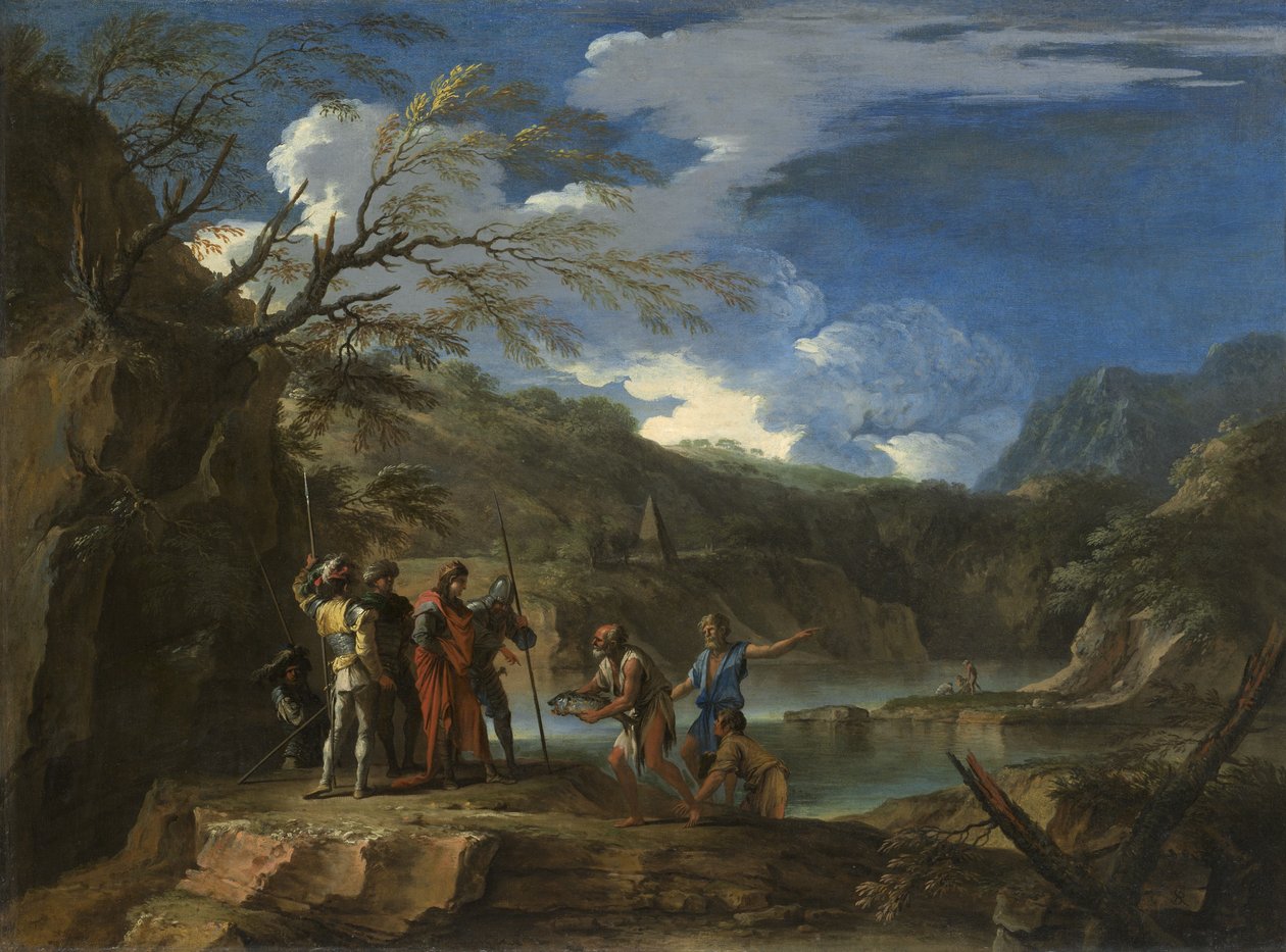 Polykrates og fiskeren, ca. 1664 av Salvator Rosa