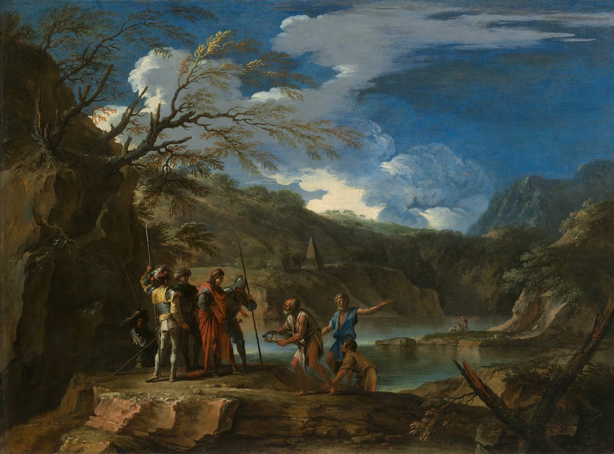 Polykrates og fiskeren, ca. 1664. av Salvator Rosa