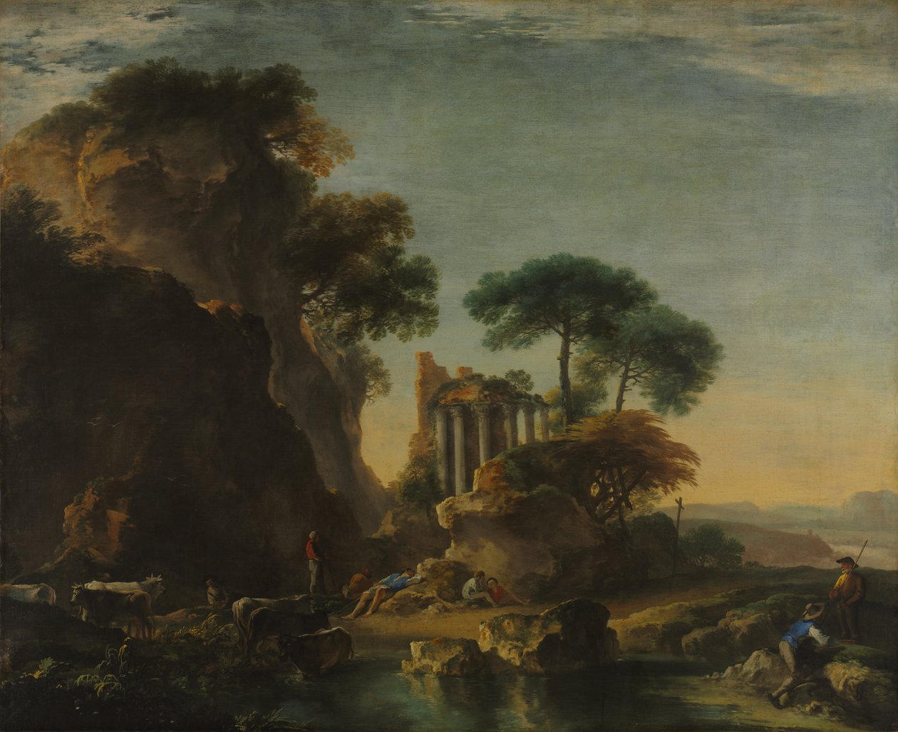 Ruiner i et steinete landskap, ca. 1640. av Salvator Rosa
