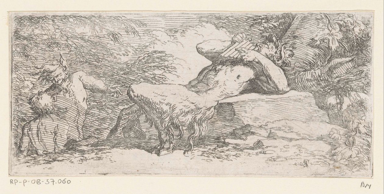 Satyr med panfløyte Tritons and River Gods (serietittel) av Salvator Rosa