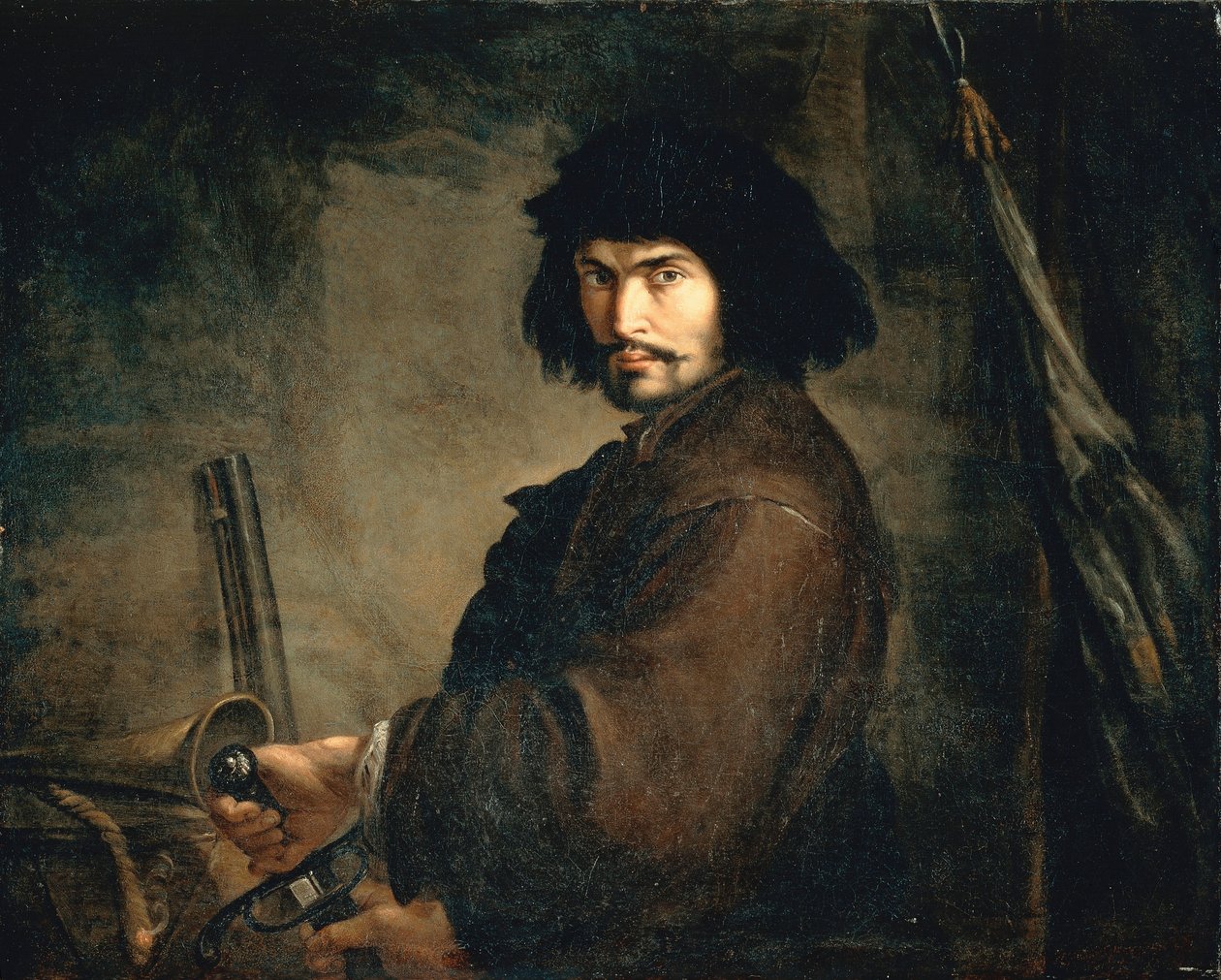 Selvportrett kledd som kriger, av Salvator Rosa (1615-1673), olje på lerret, 94x107 cm av Salvator Rosa