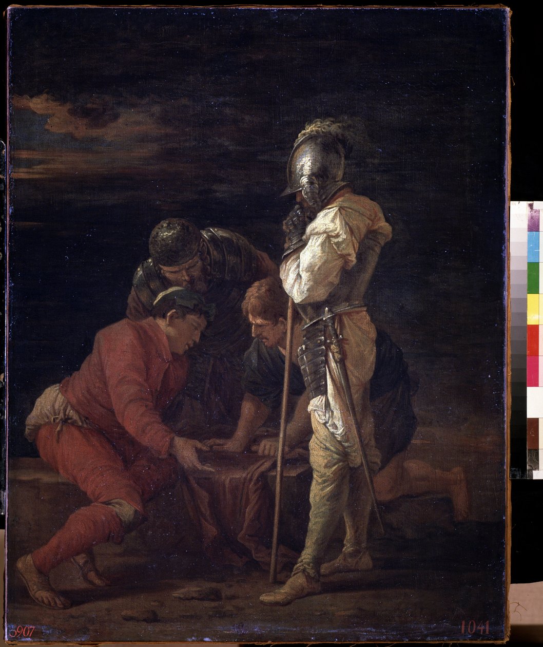 Soldater som spiller terninger. Maleri av Salvator (Salvatore) Rosa (1615-1673), ca. 1656, italiensk kunst (Napoli), barokkkunst. State A. Pushkin Museum of Fine Arts, Moskva. av Salvator Rosa