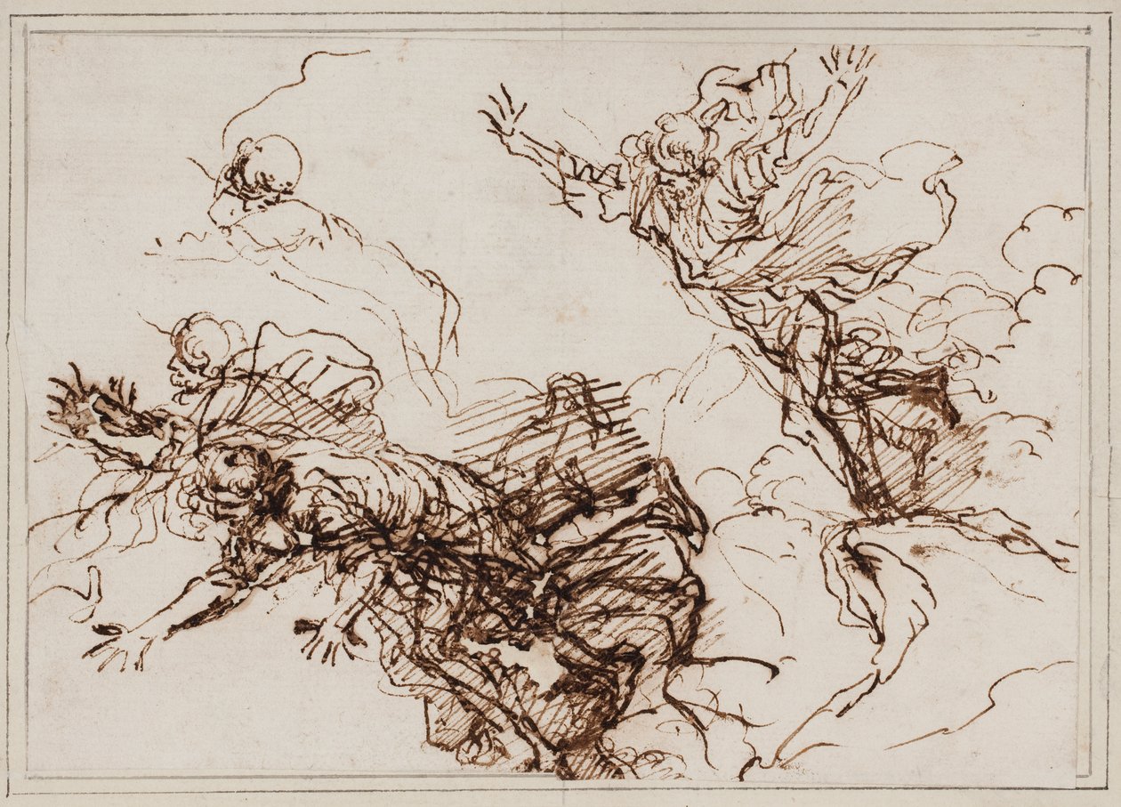 Studier for Empedokles død, etter 1666 (penn, brunt blekk) av Salvator Rosa