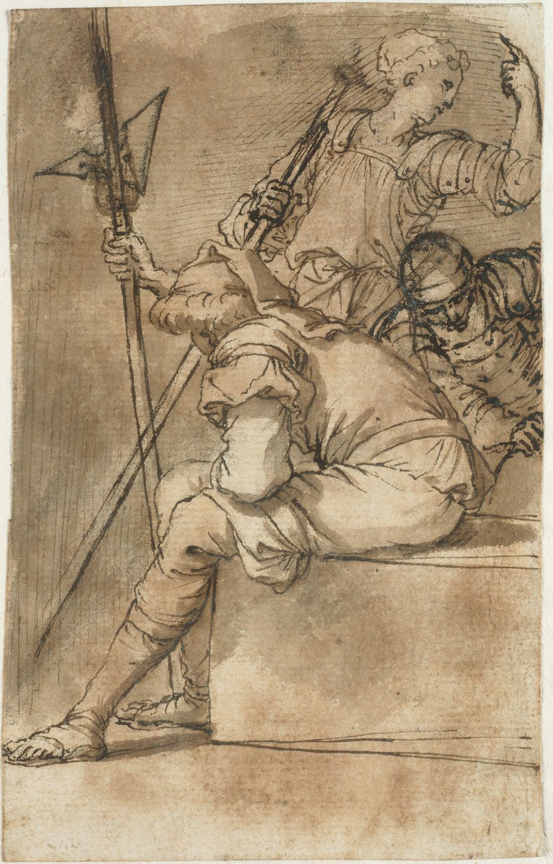 Tre soldater hviler av Salvator Rosa