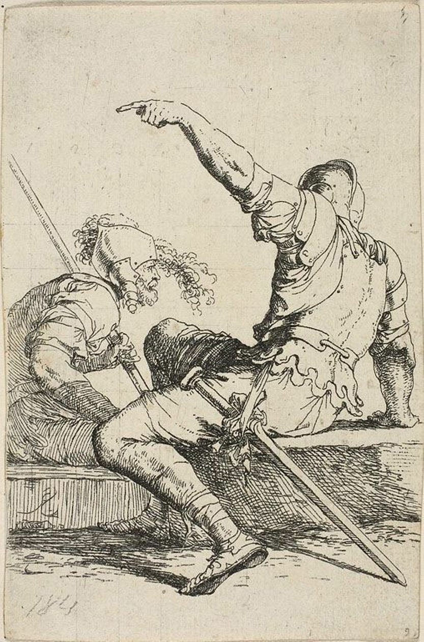 To krigere sitter på lave steiner av Salvator Rosa
