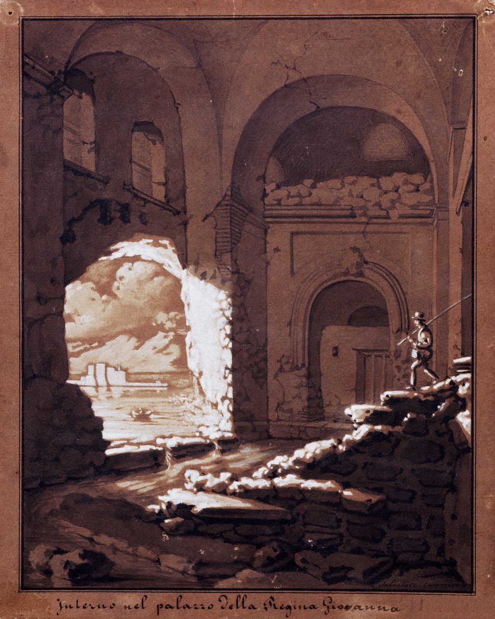 Interiør av Palace of Queen Giovanna (blyant, blekkvask og hvit tempera) av Salvatore Cammarano