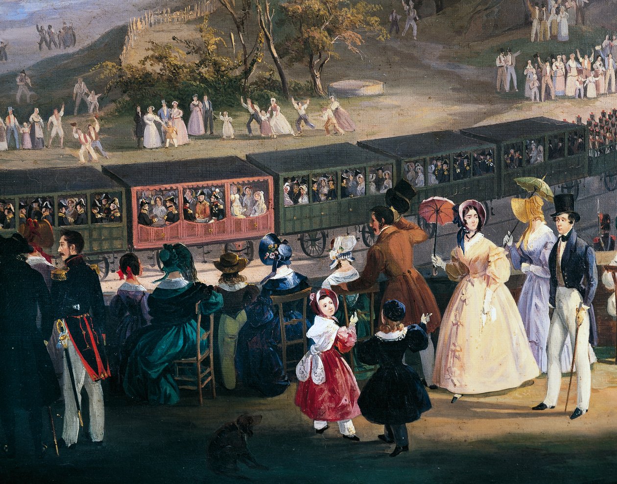 Ferdinand II på toget under jomfruturen til Napoli-Portici Railway, oktober av Salvatore Fergola