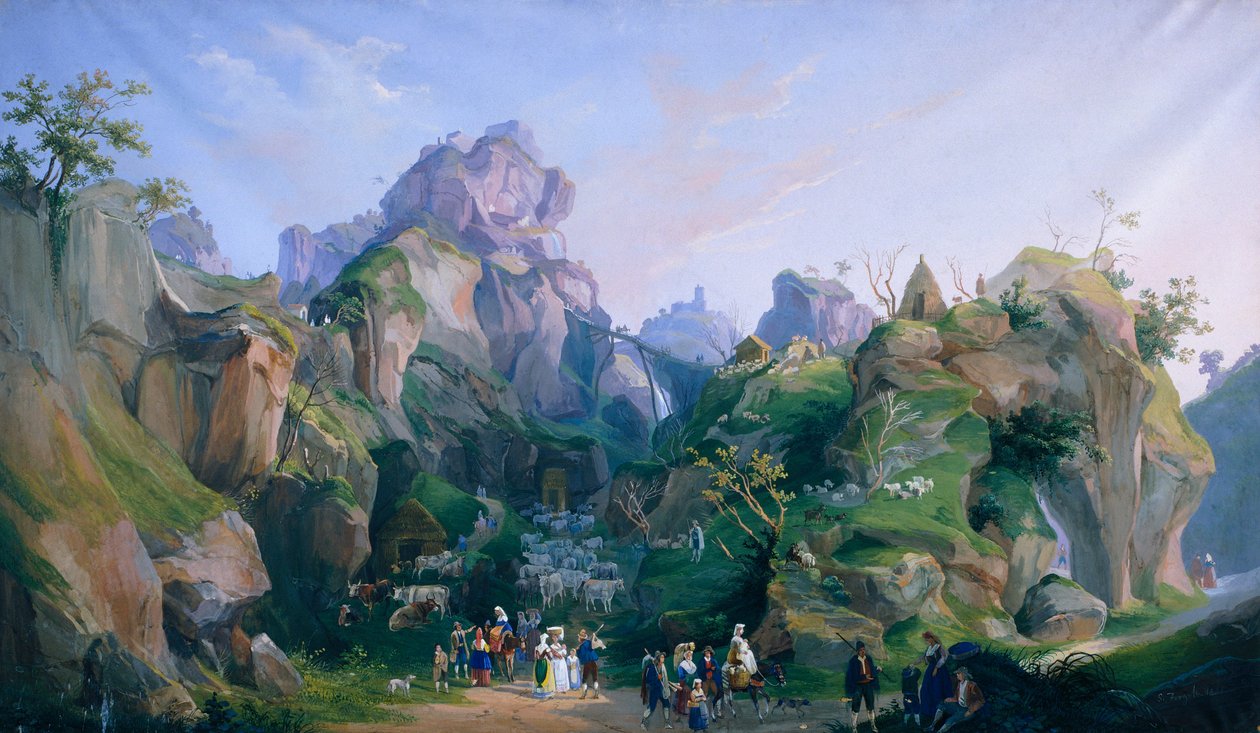 Royal Nativity Scene of Ferdinand II av Salvatore Fergola (1799-1874), Royal Palace of Caserta av Salvatore Fergola