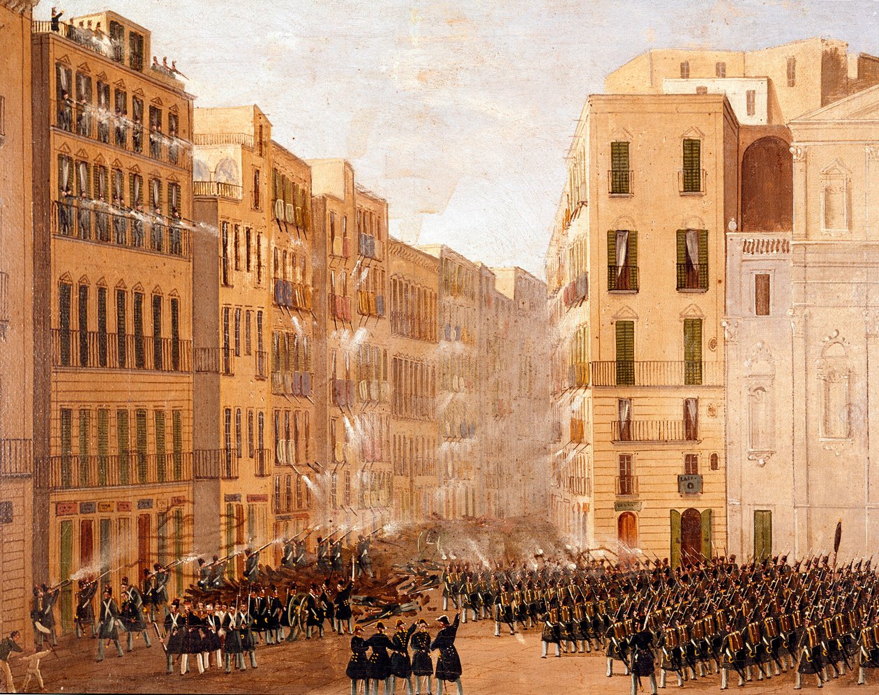 Bourbon-hæren reagerte mot oppstandene i Napoli i mai 1848 Detail. Maleri av Salvatore Fergola (1799-1877) Napoli, Museo Nazionale di San Martino av Salvatore Fergola