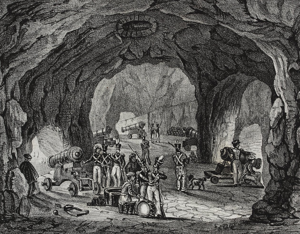 Cave near Rock of Gibraltar, Spania, litografi av Salvatore Puglia fra Poliorama Pittoresco, n 20, 24 desember av Salvatore Puglia