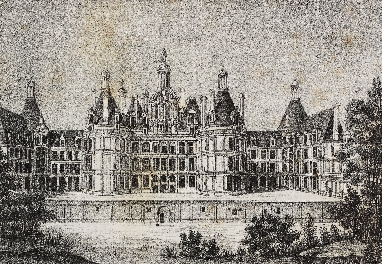 Chambord Castle, Frankrike, litografi av Salvatore Puglia fra Poliorama Pittoresco, n 39, 6. mai av Salvatore Puglia