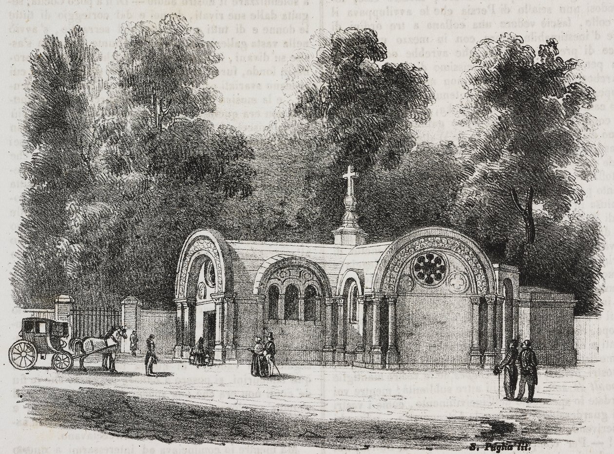 Chapel Royal of Saint Ferdinand, Sablonville, Frankrike, litografi av Salvatore Puglia fra Poliorama Pittoresco, n 13, 4 november av Salvatore Puglia