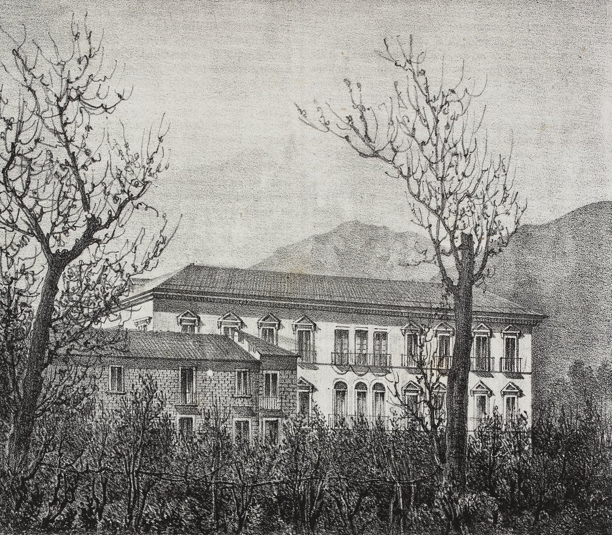 College of Avellino, Campania, Italia, litografi av Salvatore Puglia fra Poliorama Pittoresco, n 2, 20. august av Salvatore Puglia