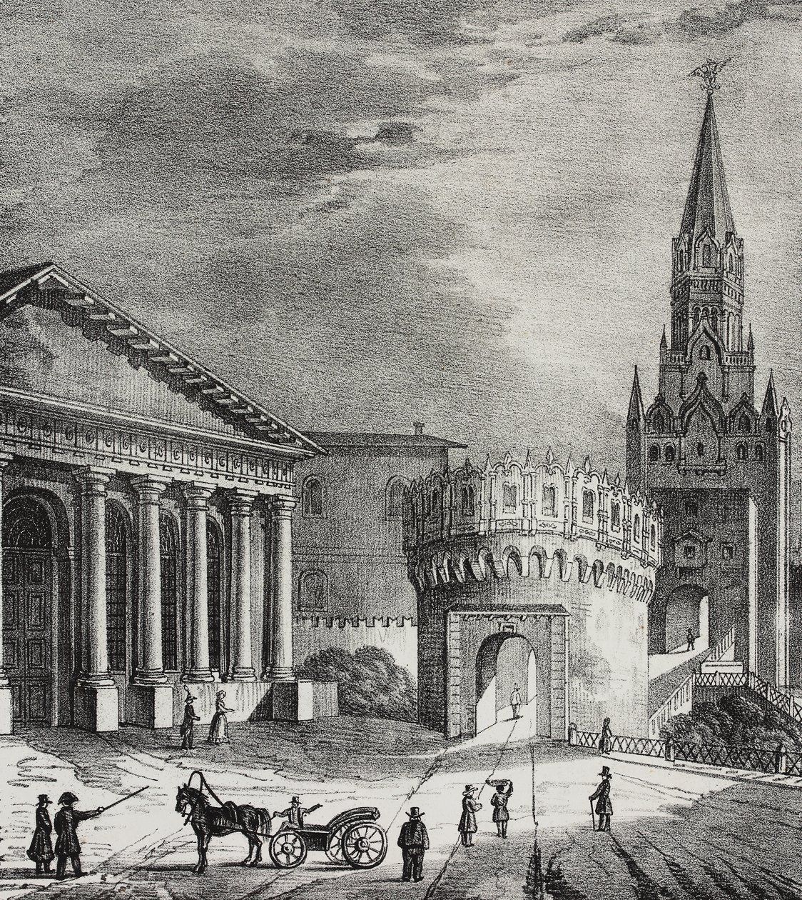 Porten til Troitskaya Tower (Trinity Tower), Kreml, Moskva, Russland, litografi av Salvatore Puglia fra Poliorama Pittoresco, n 22, 7. januar av Salvatore Puglia