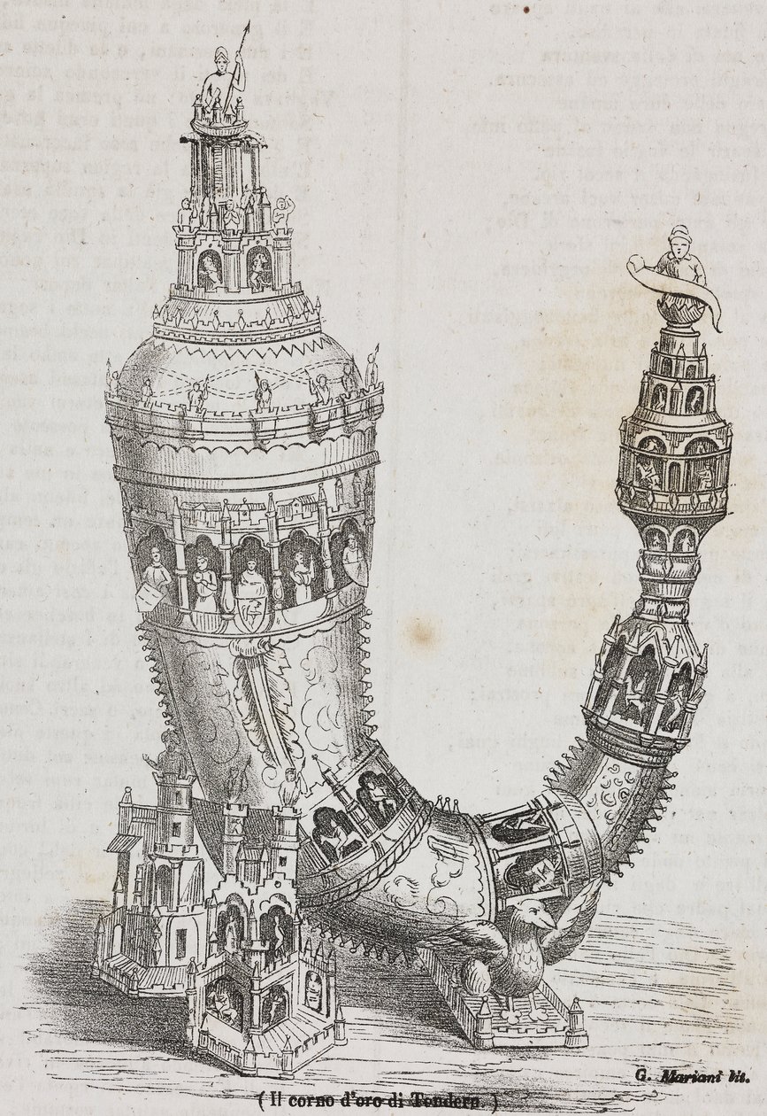 Golden Horn of Tonder, Danmark, litografi av Salvatore Puglia fra Poliorama Pittoresco, n 24, 20 januar av Salvatore Puglia