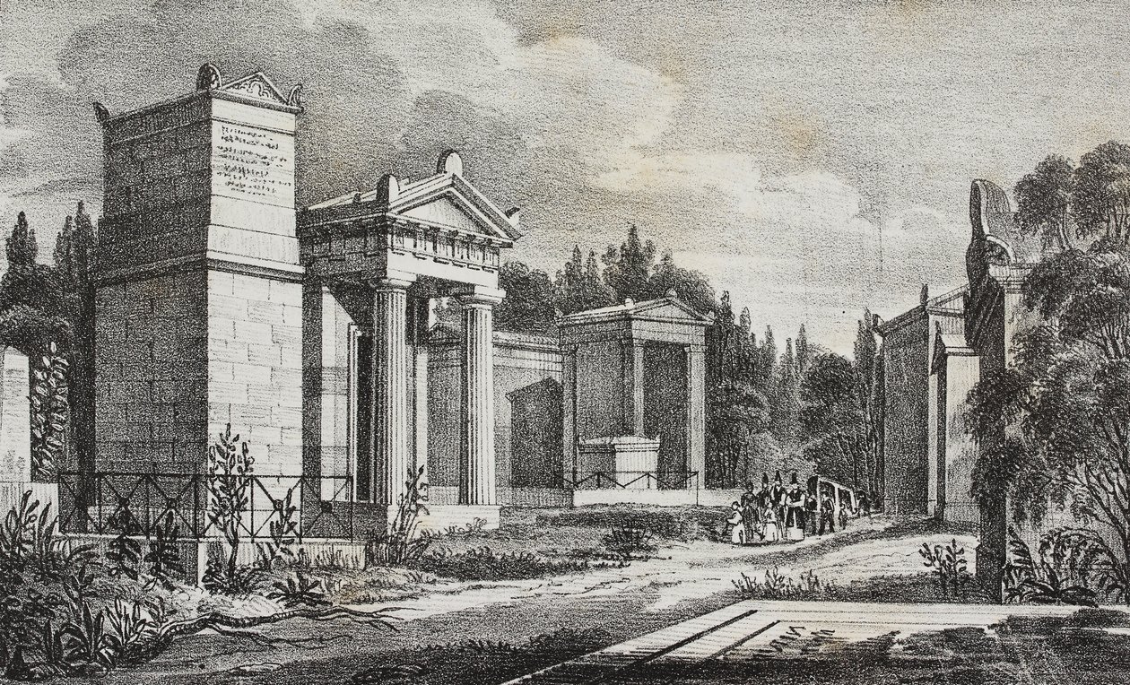 Pere-Lachaise kirkegård, Paris, Frankrike, litografi av Salvatore Puglia fra Poliorama Pittoresco, n 19, 17 desember av Salvatore Puglia