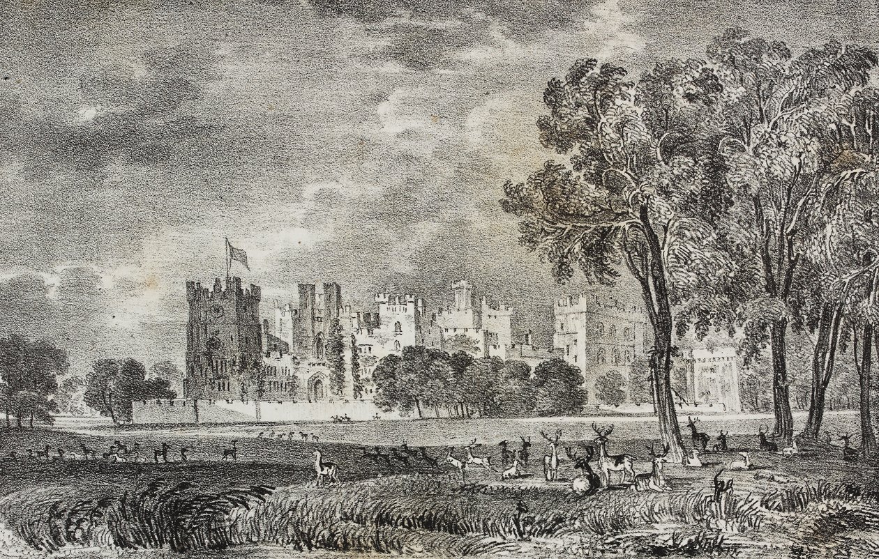 Raby Castle, Durham, England, Storbritannia, litografi av Salvatore Puglia fra Poliorama Pittoresco, n 42, 27. mai av Salvatore Puglia