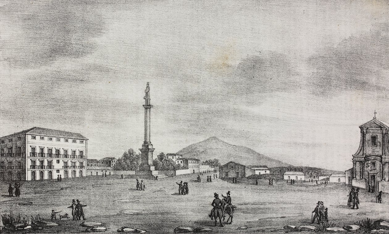 Statueplassen i Catania, Sicilia, Italia, litografi av Salvatore Puglia fra Poliorama Pittoresco, n 15, 19 november av Salvatore Puglia