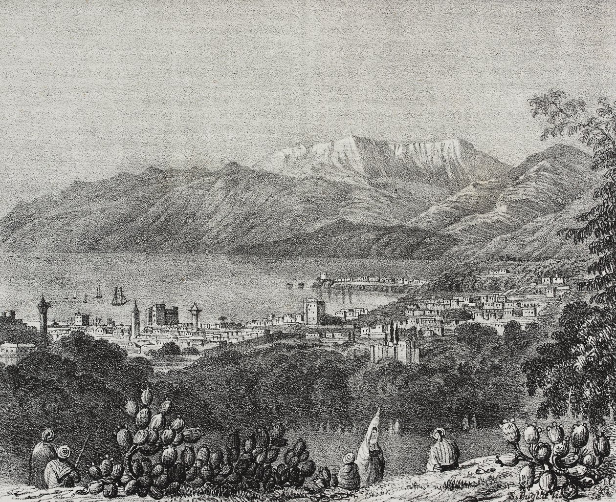 Utsikt over Beirut og Mount Lebanon-området, Libanon, litografi av Salvatore Puglia fra Poliorama Pittoresco, n 8, 1. oktober av Salvatore Puglia