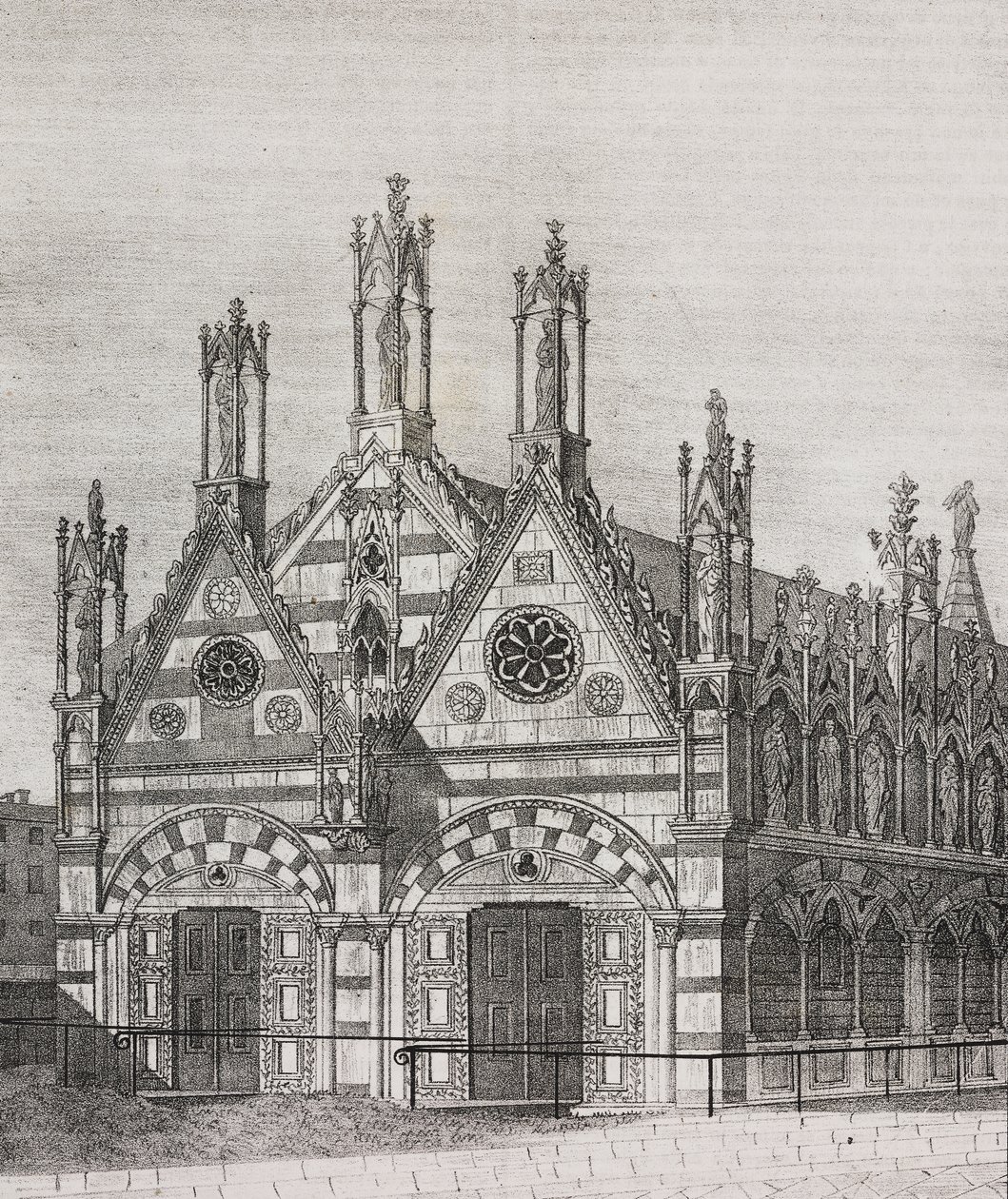 Utsikt over kirken Santa Maria della Spina i Pisa, Toscana, Italia, litografi av Salvatore Puglia fra Poliorama Pittoresco, n 34, 29. mars av Salvatore Puglia