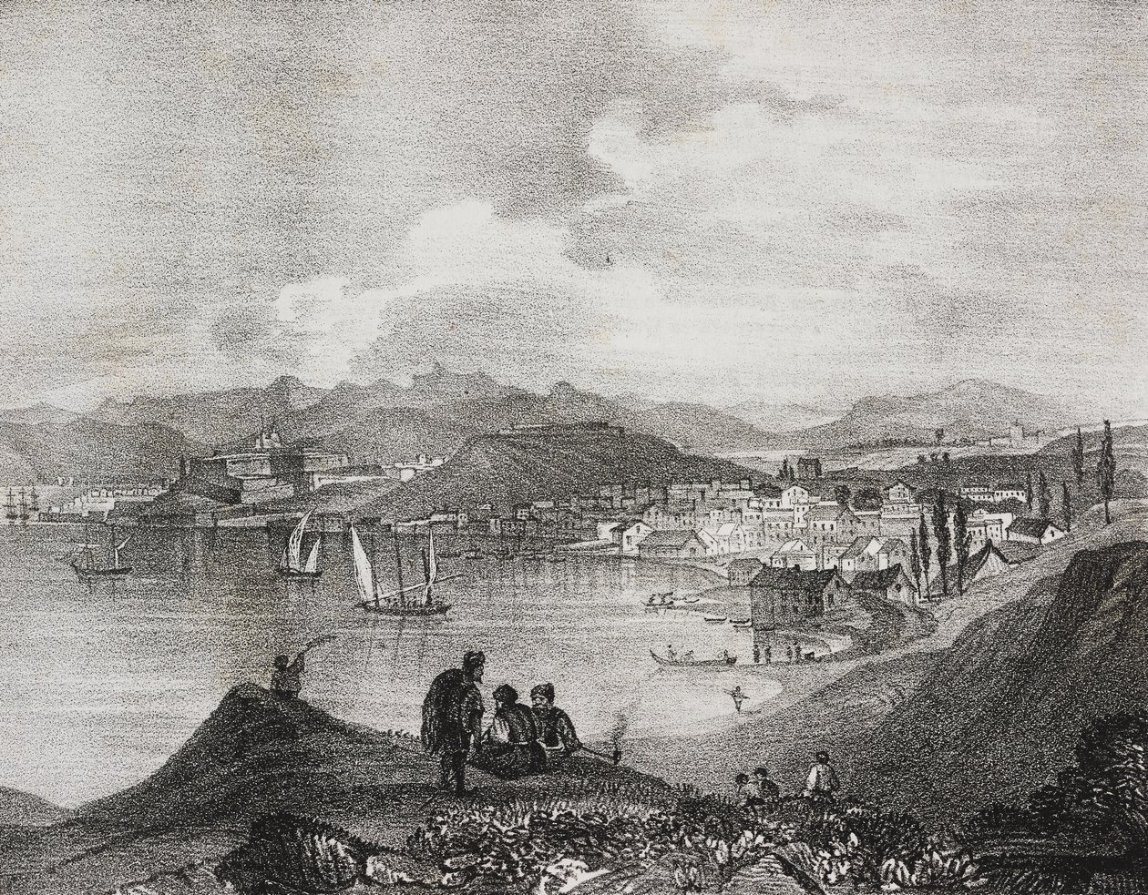 Utsikt over Korfu fra Mount Oliveto, De joniske øyer, Hellas, litografi av Salvatore Puglia fra Poliorama Pittoresco, n 25, 25. januar av Salvatore Puglia