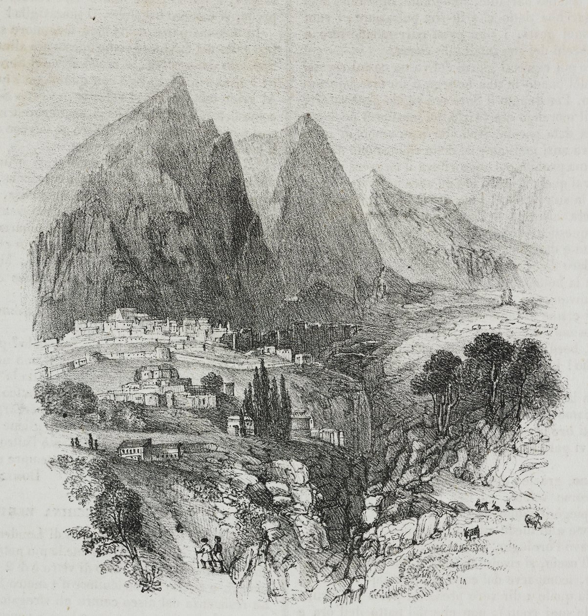 Utsikt over Mount Parnassus fra Delphi, Hellas, litografi av Salvatore Puglia fra Poliorama Pittoresco, n 46, 25. juni av Salvatore Puglia