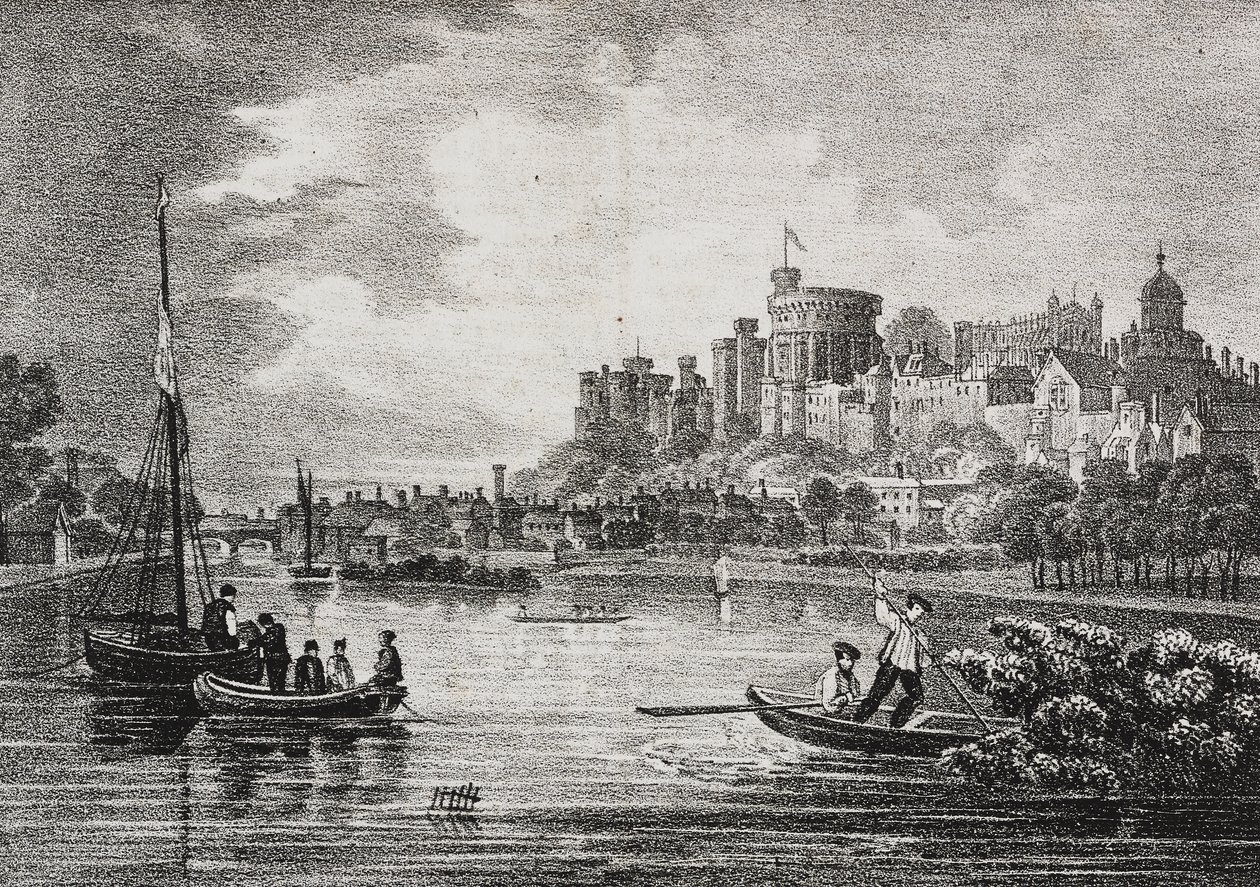 Utsikt over Windsor Castle, England, Storbritannia, litografi av Salvatore Puglia fra Poliorama Pittoresco, n 32, 15. mars av Salvatore Puglia