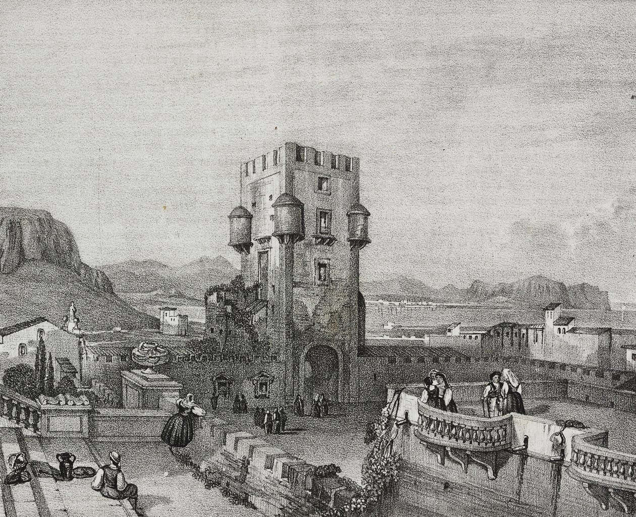 Villa til Prince of Butera i Bagheria, Palermo, Sicilia, litografi av Salvatore Puglia fra Poliorama Pittoresco, n 3, 28. august av Salvatore Puglia