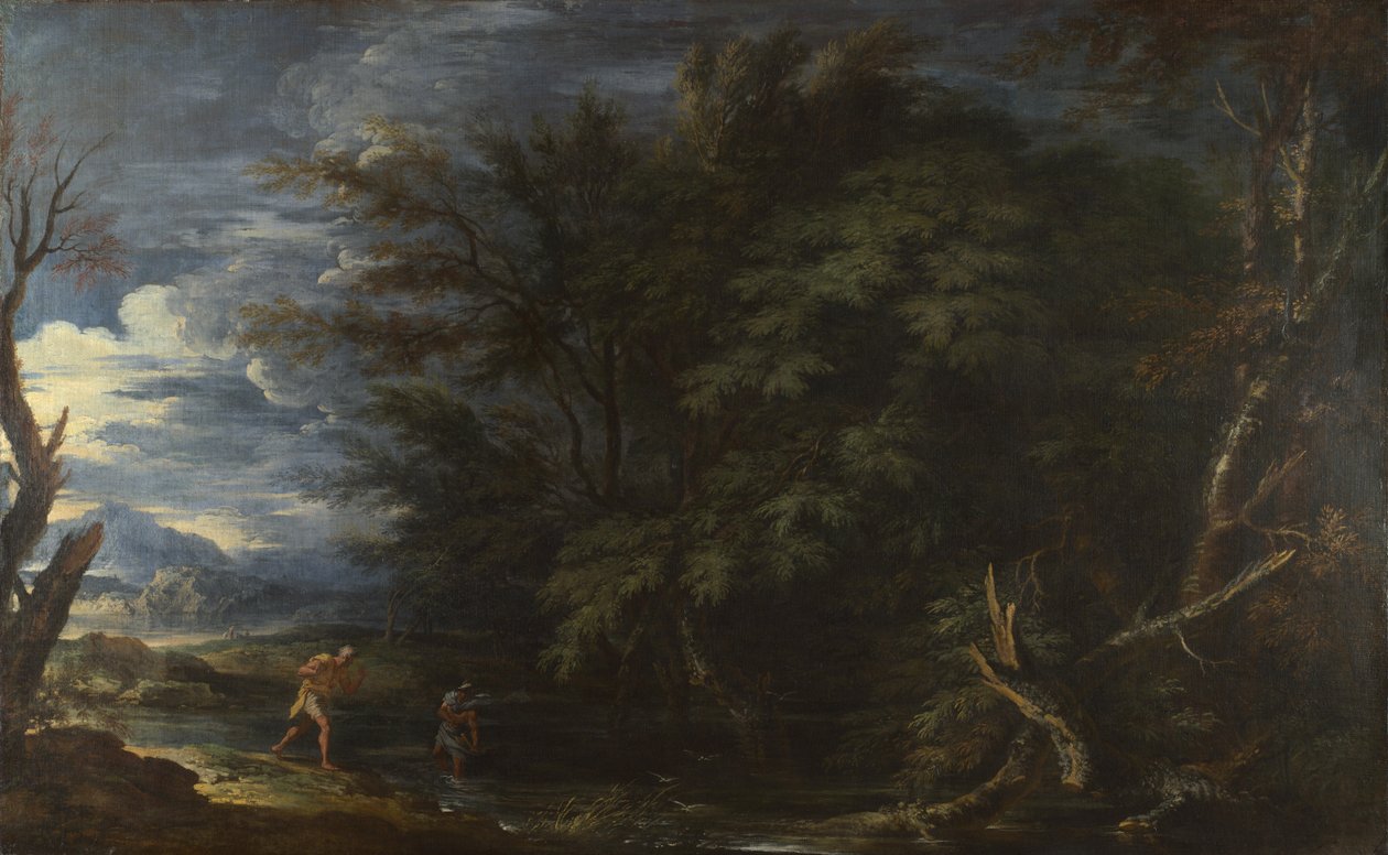 Landskap med Mercury and the Dishonest Woodman, ca 1663. av Salvatore Rosa