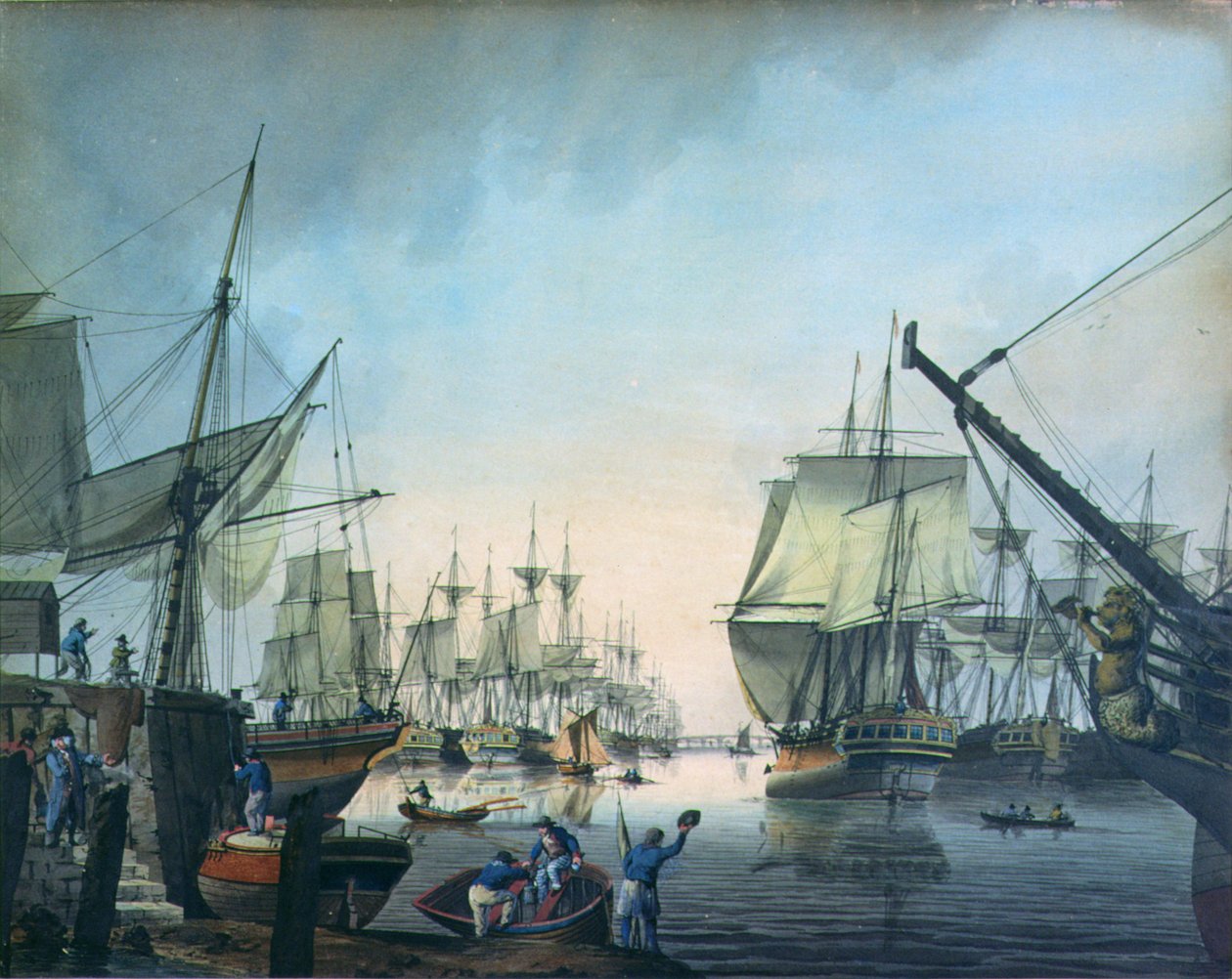 Utsikt over bassenget, under London Bridge av Samuel Atkins