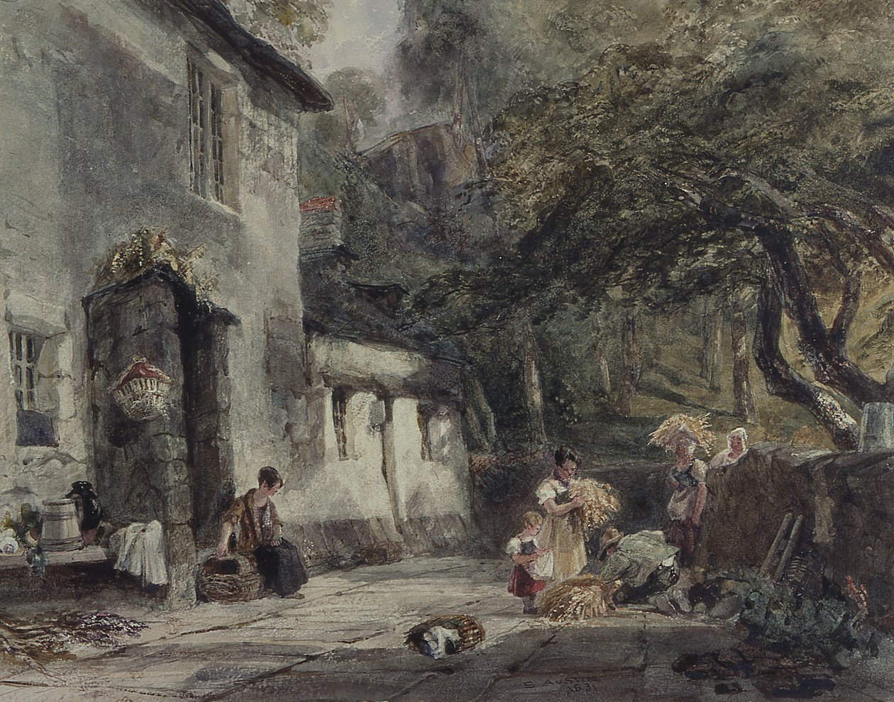 En hytte i Nord-Wales, med figurer av Samuel Austin