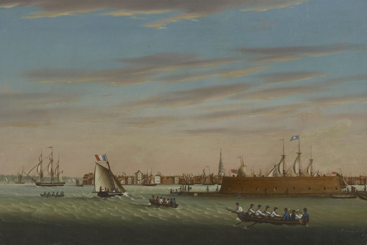 Utsikt over Charleston fra havnen, 1831 av Samuel Barnard