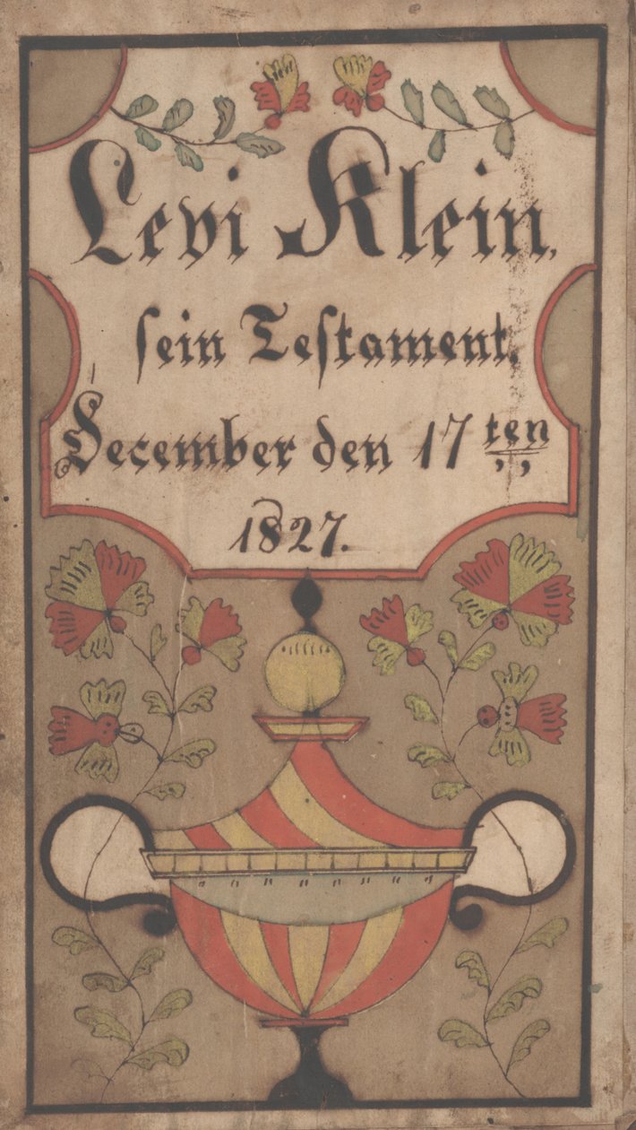 Bokplate for Levi Klein, 1834 blekk og farge på papir av Samuel Bentz
