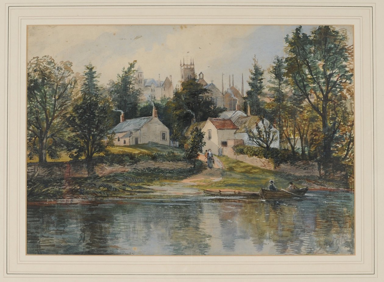 Wetheral Ferry, 1840-43 (wc på papir) av Samuel Bough