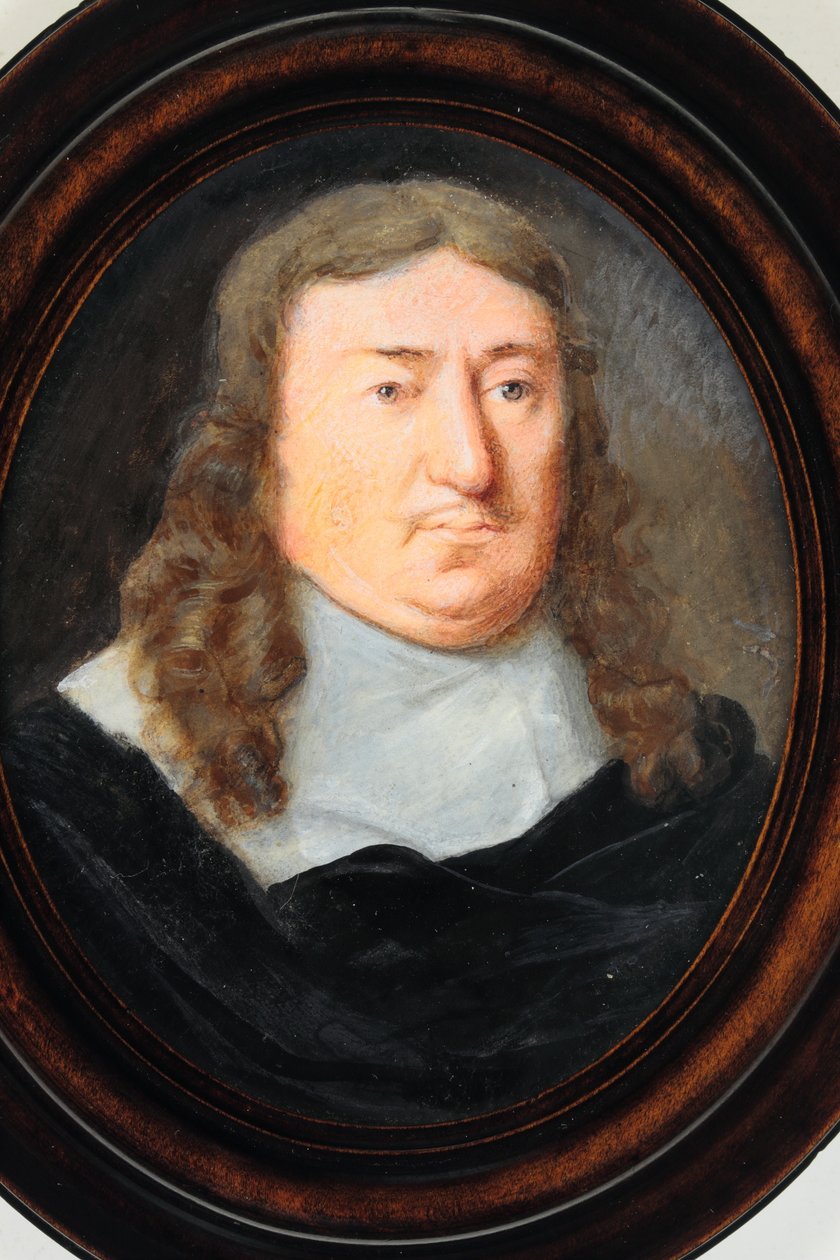 En herre i svart frakk (wc på vellum) av Samuel Cooper
