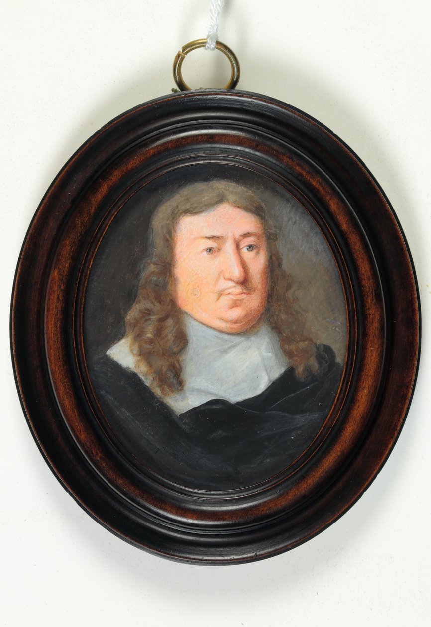 En herre i svart frakk (wc på vellum) av Samuel Cooper