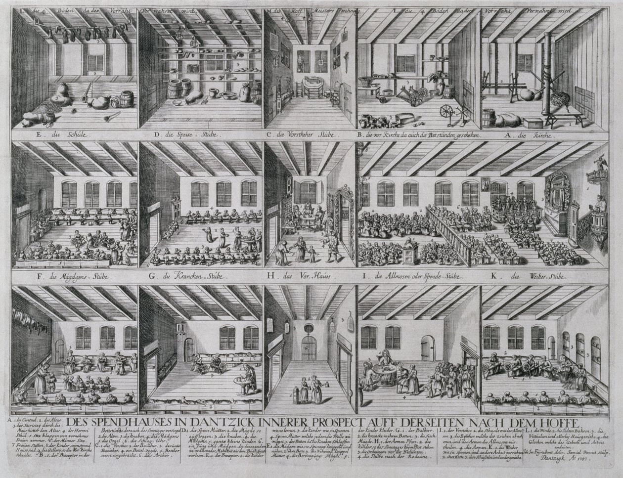 Tilfluktsrom for barn og eldre, 1707 (kobberstikk på flekkepapir) av Samuel Donnet