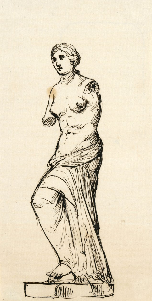 Skisse av rollebesetningen av Venus de Milo, 1840-42 (penn og svart blekk på kremvevd papir) av Samuel Finley Breese Morse