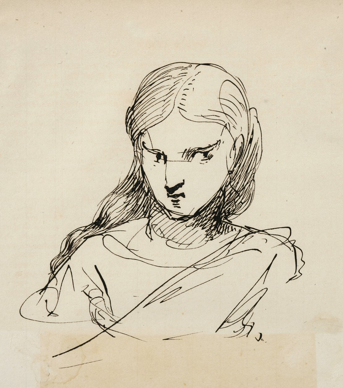 Skisse av kvinnebyste, 1840 (penn og mørkebrunt blekk på kremfarget papir) av Samuel Finley Breese Morse