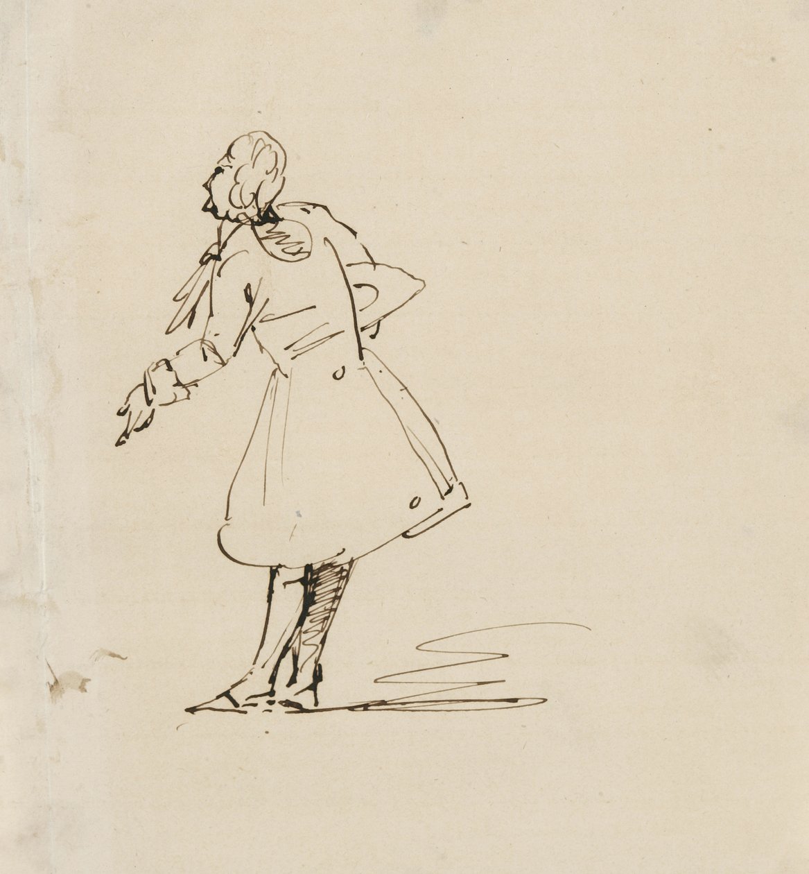 Skisse av mann som bukker, 1840-42 (penn og mørkebrunt blekk på kremvevet papir) av Samuel Finley Breese Morse
