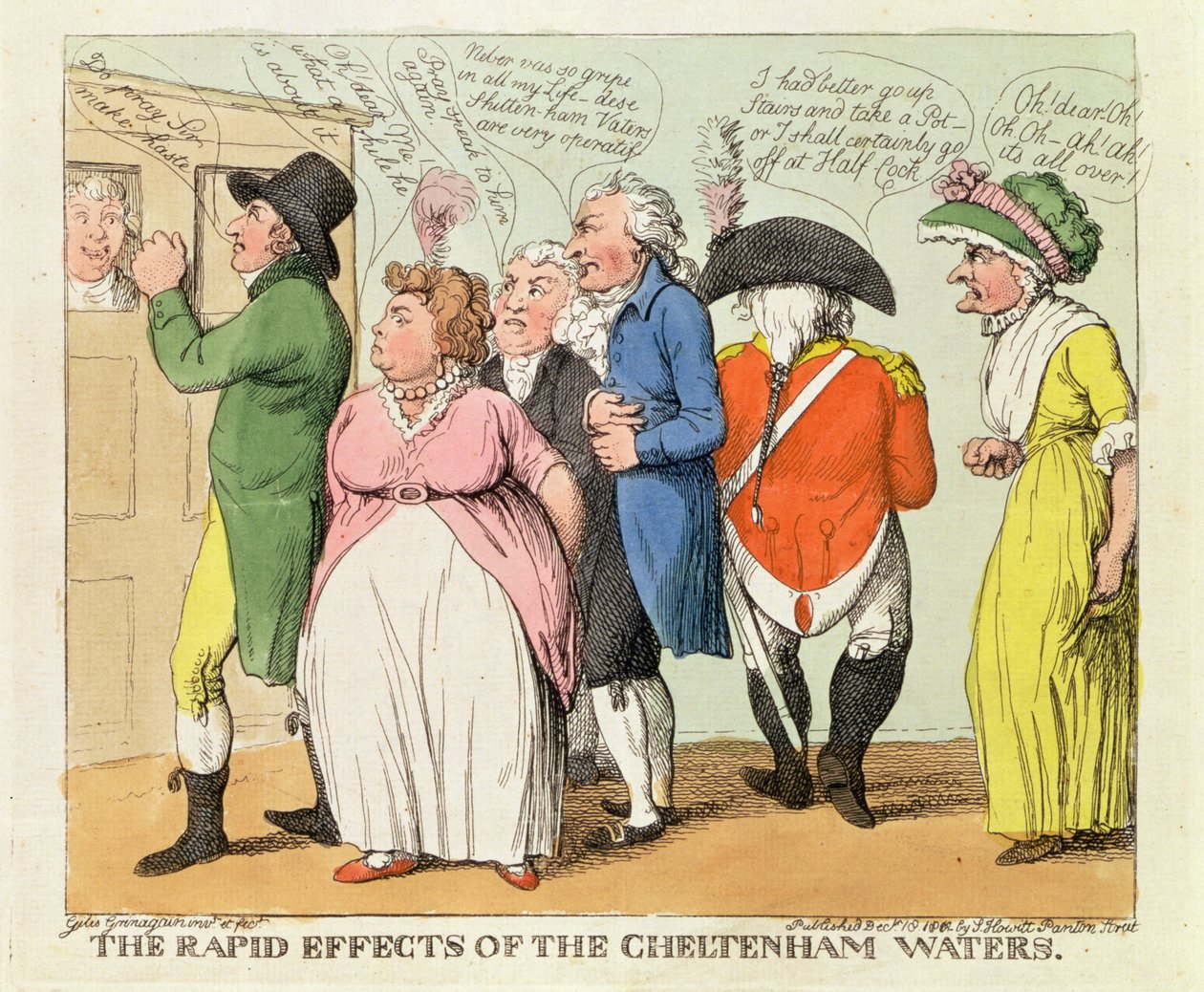 The Rapid Effects of the Cheltenham Waters, 1818 (håndfarget gravering) av Samuel Howitt