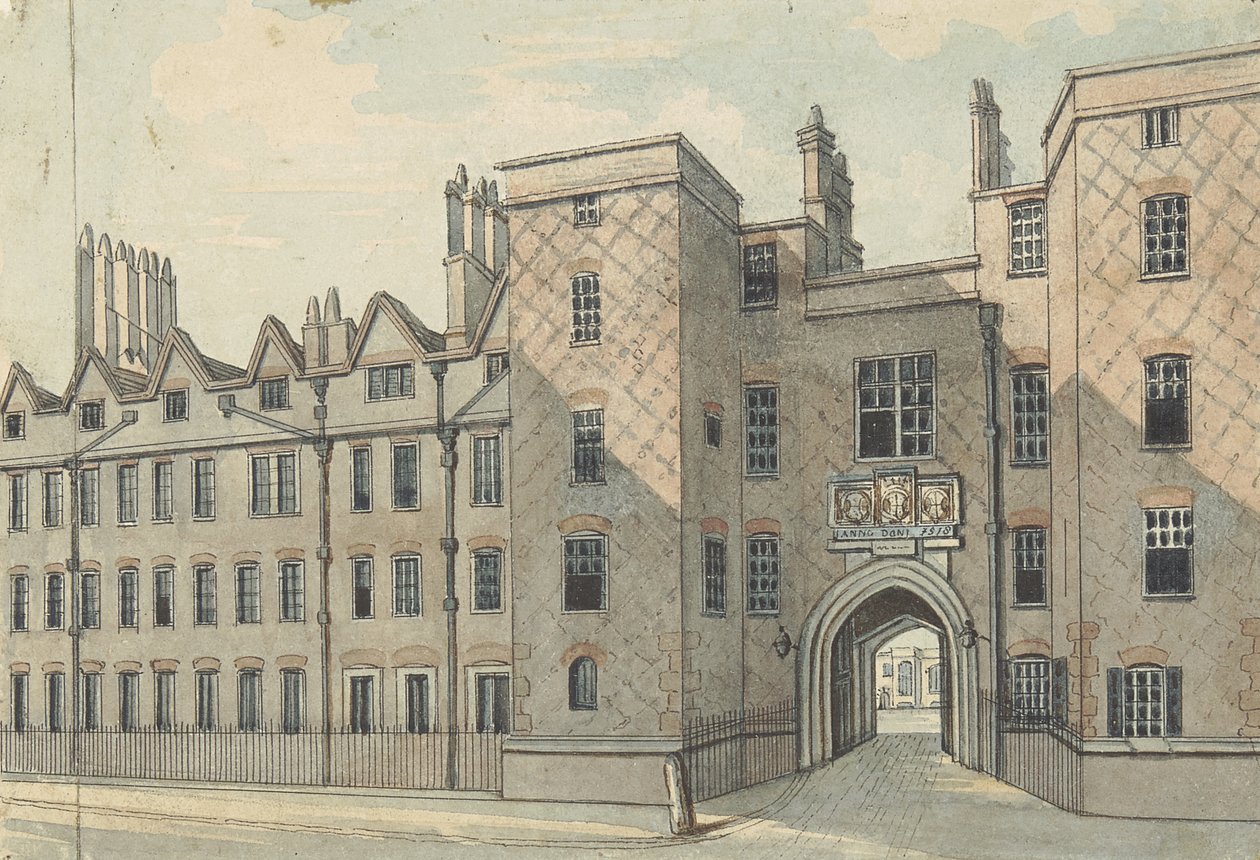 Lincolns Inn Gate (wc med penn og blekk over grafitt på papir) av Samuel Ireland