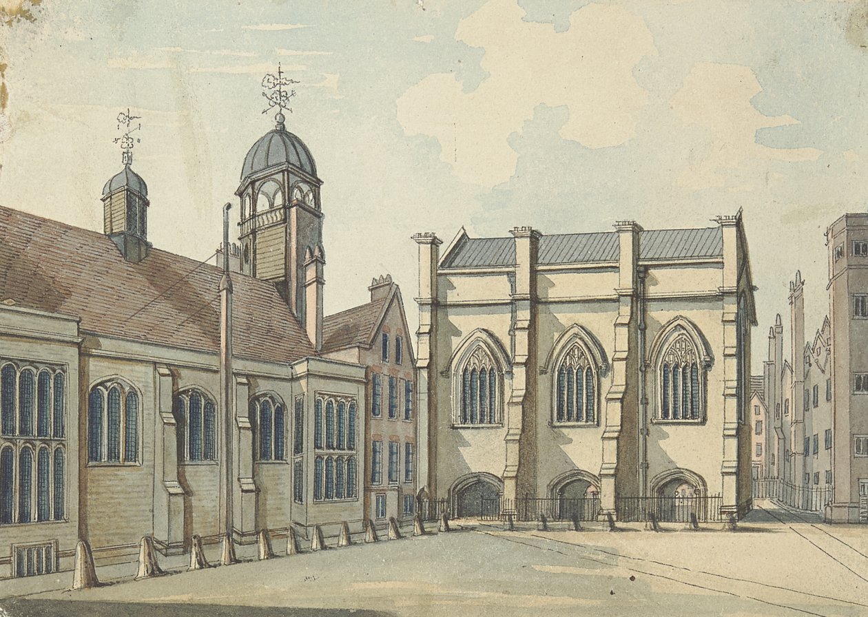 Lincolns Inn Hall and Chapel (wc med penn og blekk over grafitt på papir) av Samuel Ireland