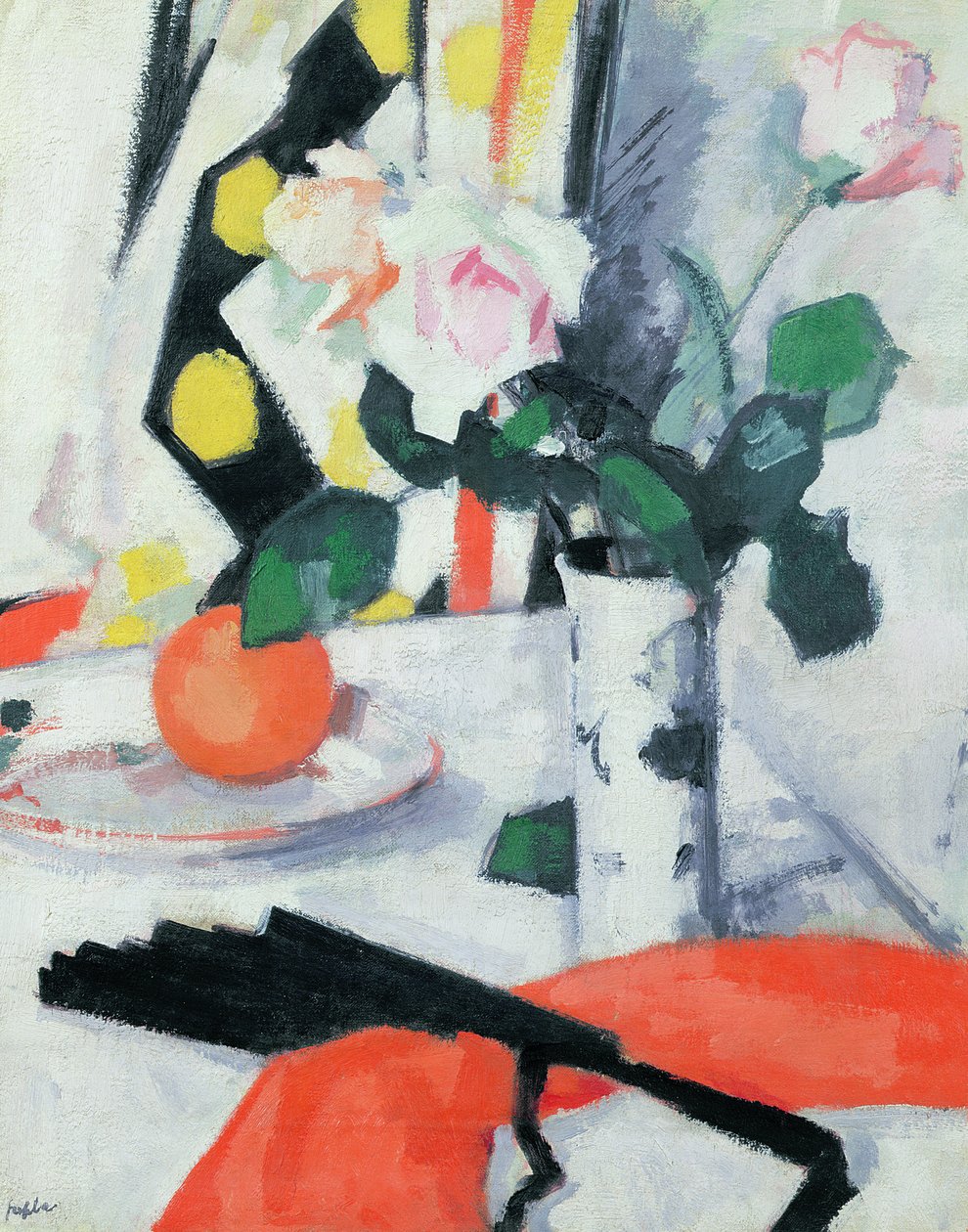 Still Life: Roses in a Chinese Vase with Black Fan, 1924 av Samuel John Peploe