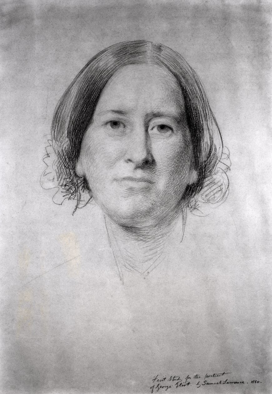 Første studie for portrettet av George Eliot (Mary Ann Evans) (1819-1880) 1860 av Samuel Laurence